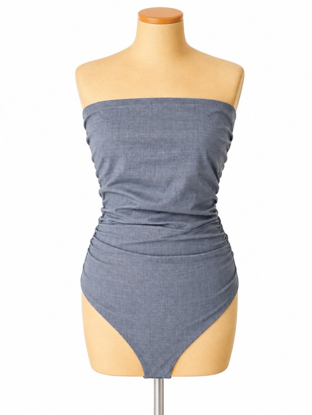 ZARA Blue Strapless Ruched Bodysuit Size S